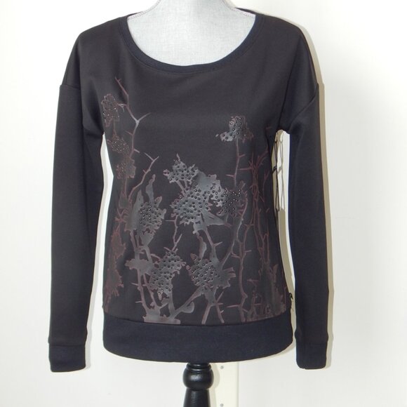 ROCK & REPUBLIC Glam Rocker Studded Long Sleeve Sweatshirt Top Black LARGE NWT - Picture 1 of 7